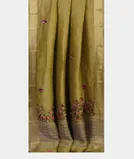 Mehndi Green Linen Embroidery Saree T4543652