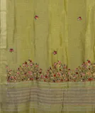 Mehndi Green Linen Embroidery Saree T4543654