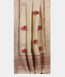 Cream Linen Embroidery Saree T4543572