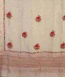 Cream Linen Embroidery Saree T4543574