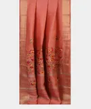 Peach Linen Embroidery Saree T4543752