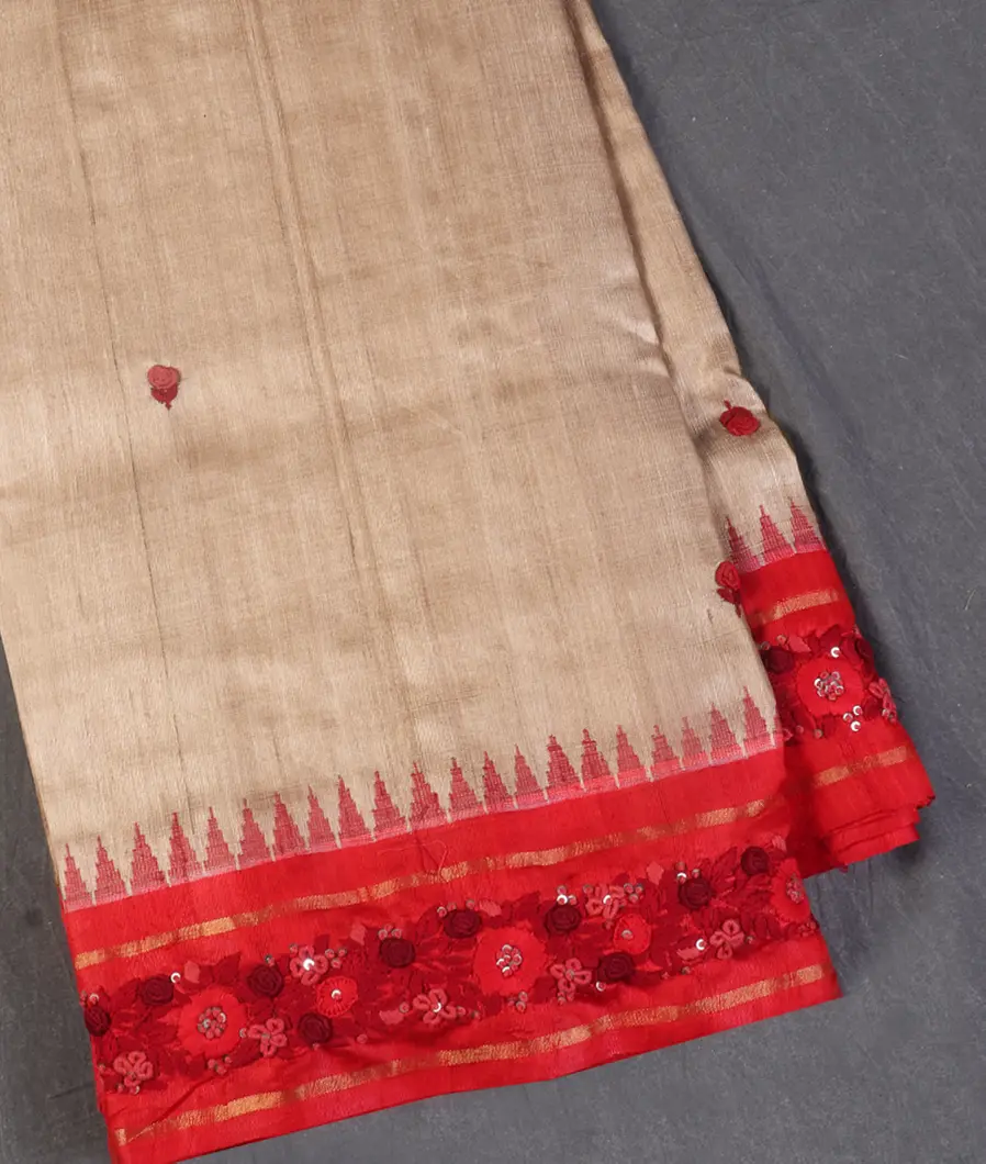 Beige Tussar Embroidery Saree T455623-image