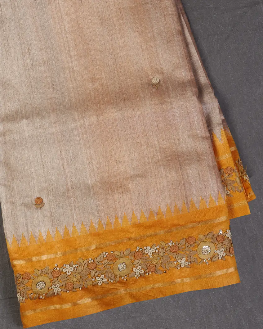 Beige Tussar Embroidery Saree T455629-image