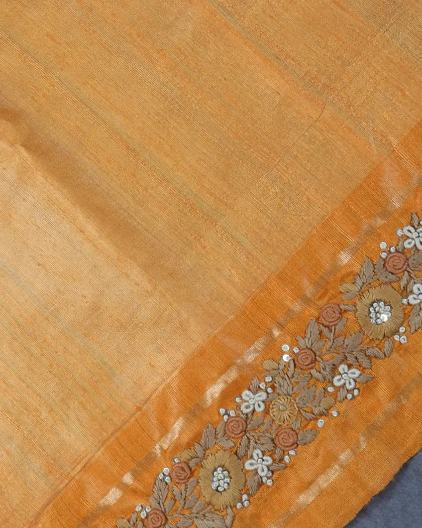 Beige Tussar Embroidery Saree T4556293