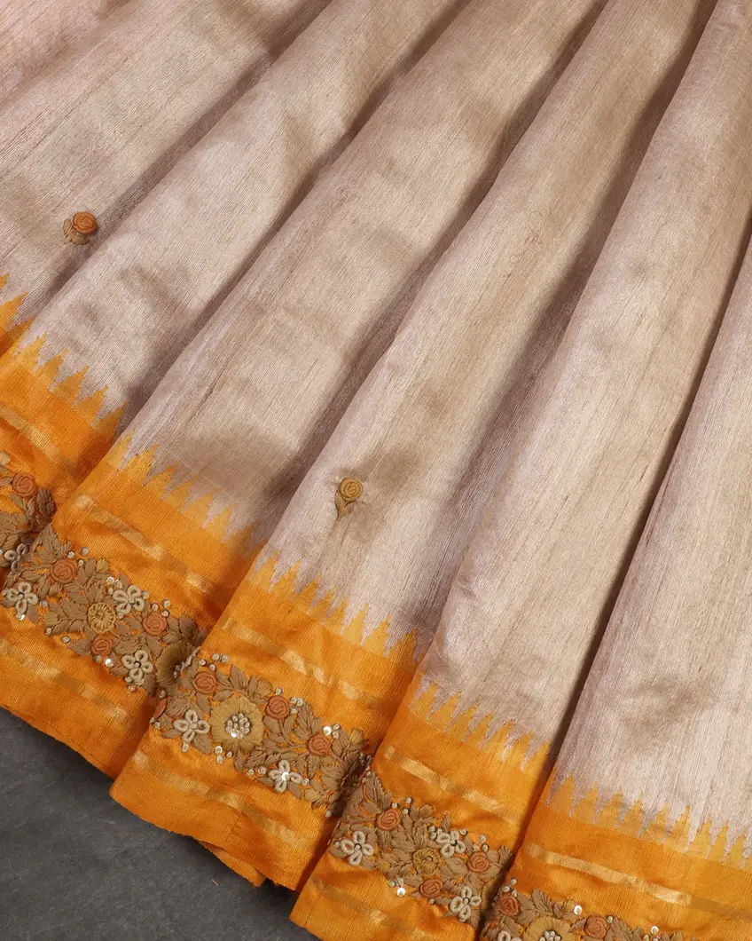Beige Tussar Embroidery Saree T4556294