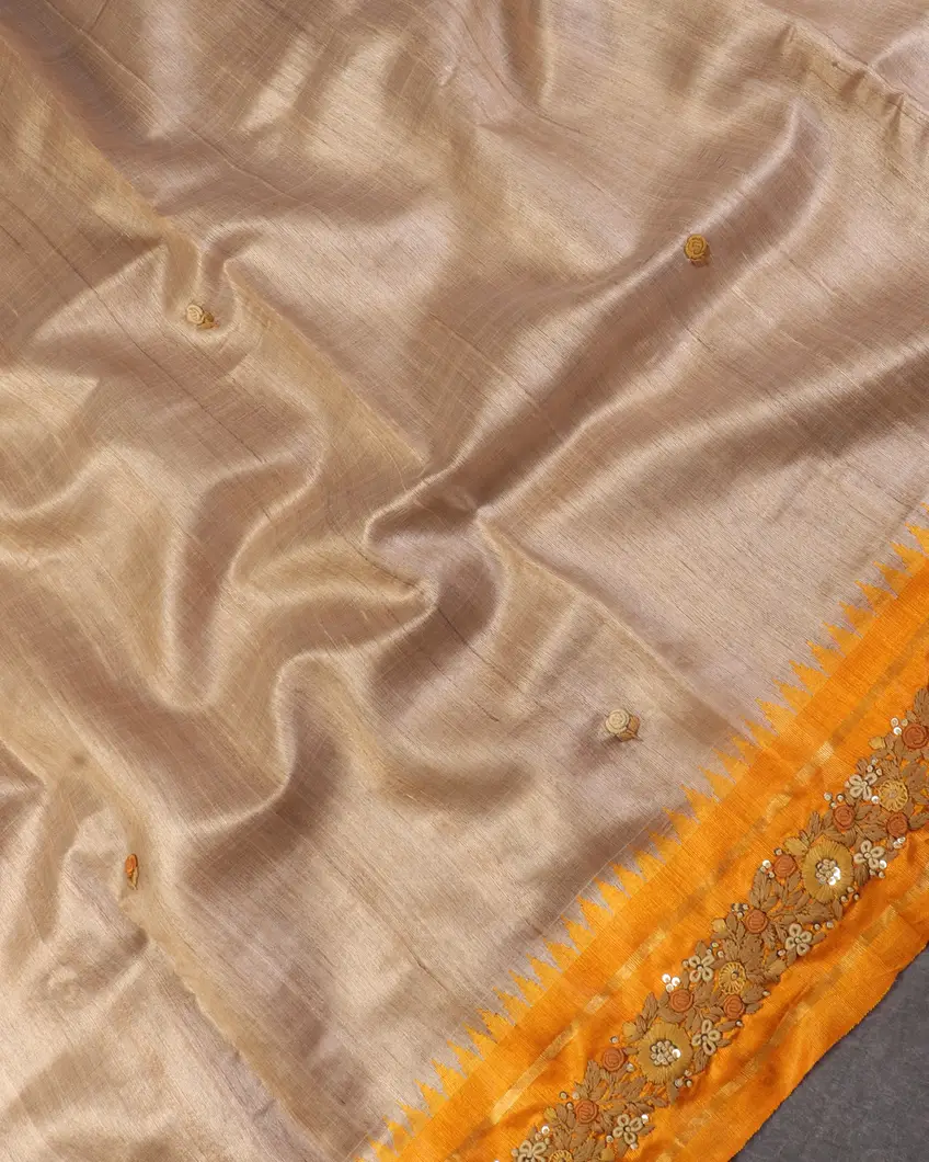 Beige Tussar Embroidery Saree T4556295
