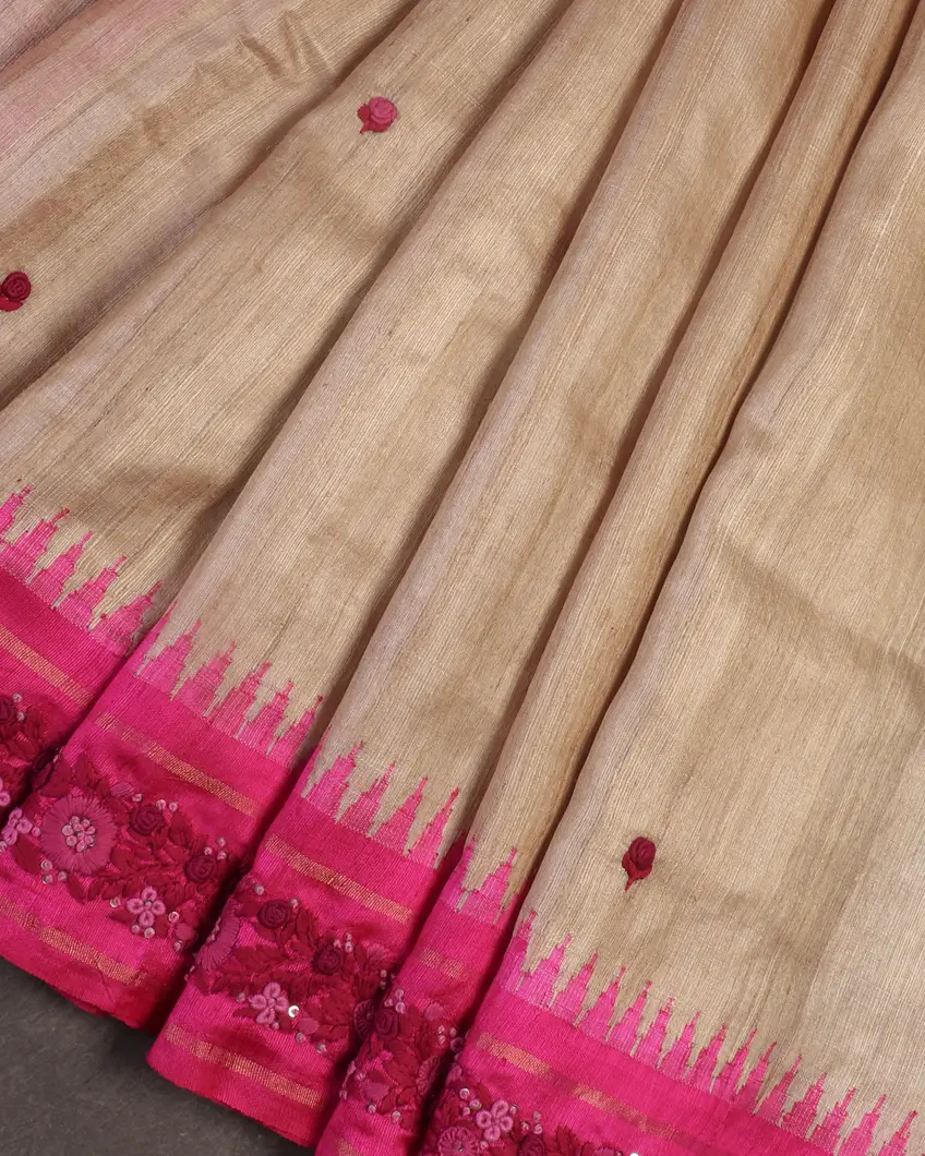 Beige Tussar Embroidery Saree T4556254