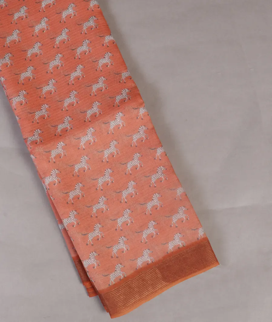 Peach Soft Printed Cotton Saree T453461-image