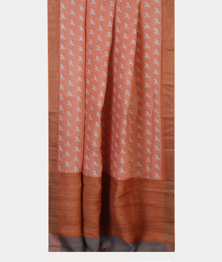 Peach Soft Printed Cotton Saree T4534612