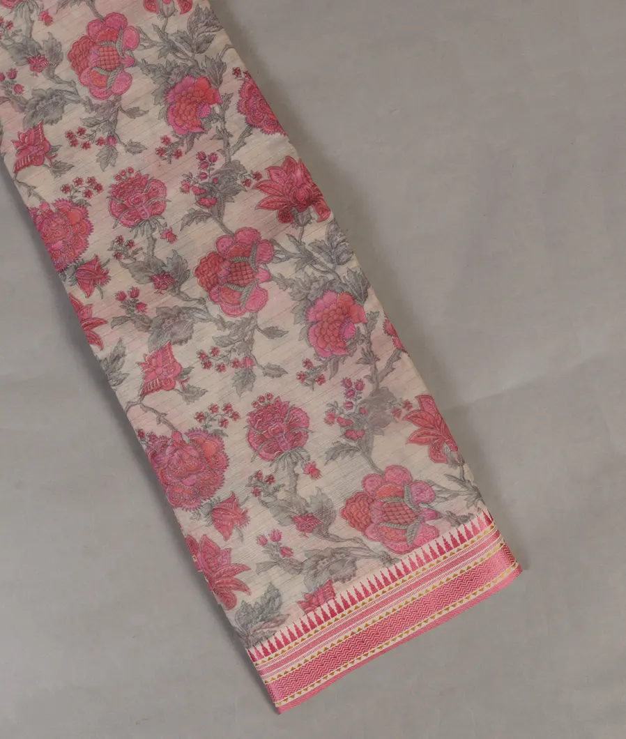 Off - White Printed Cotton Saree T453373-image