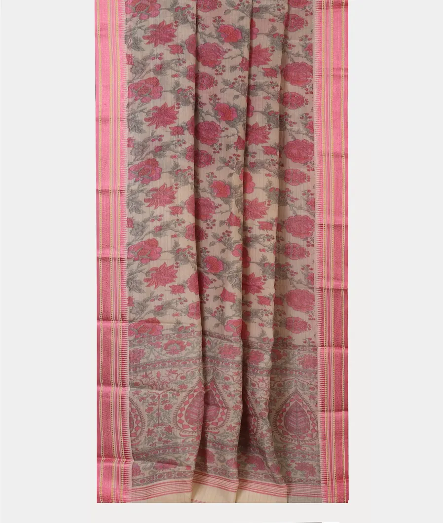 Off - White Printed Cotton Saree T4533732