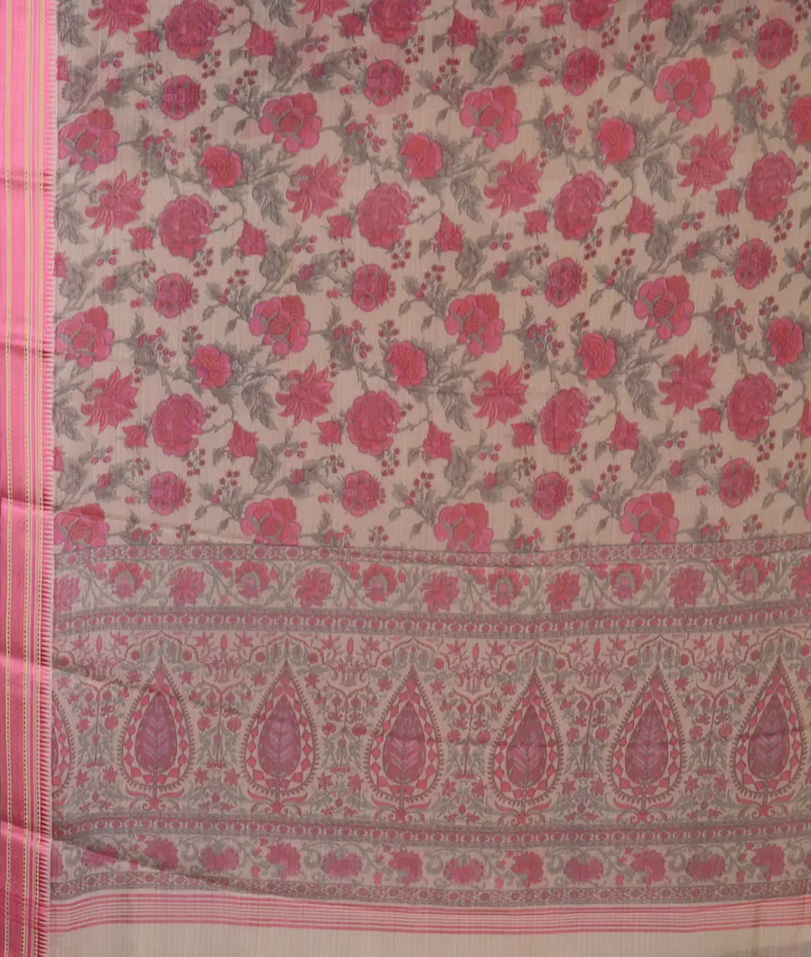 Off - White Printed Cotton Saree T4533734