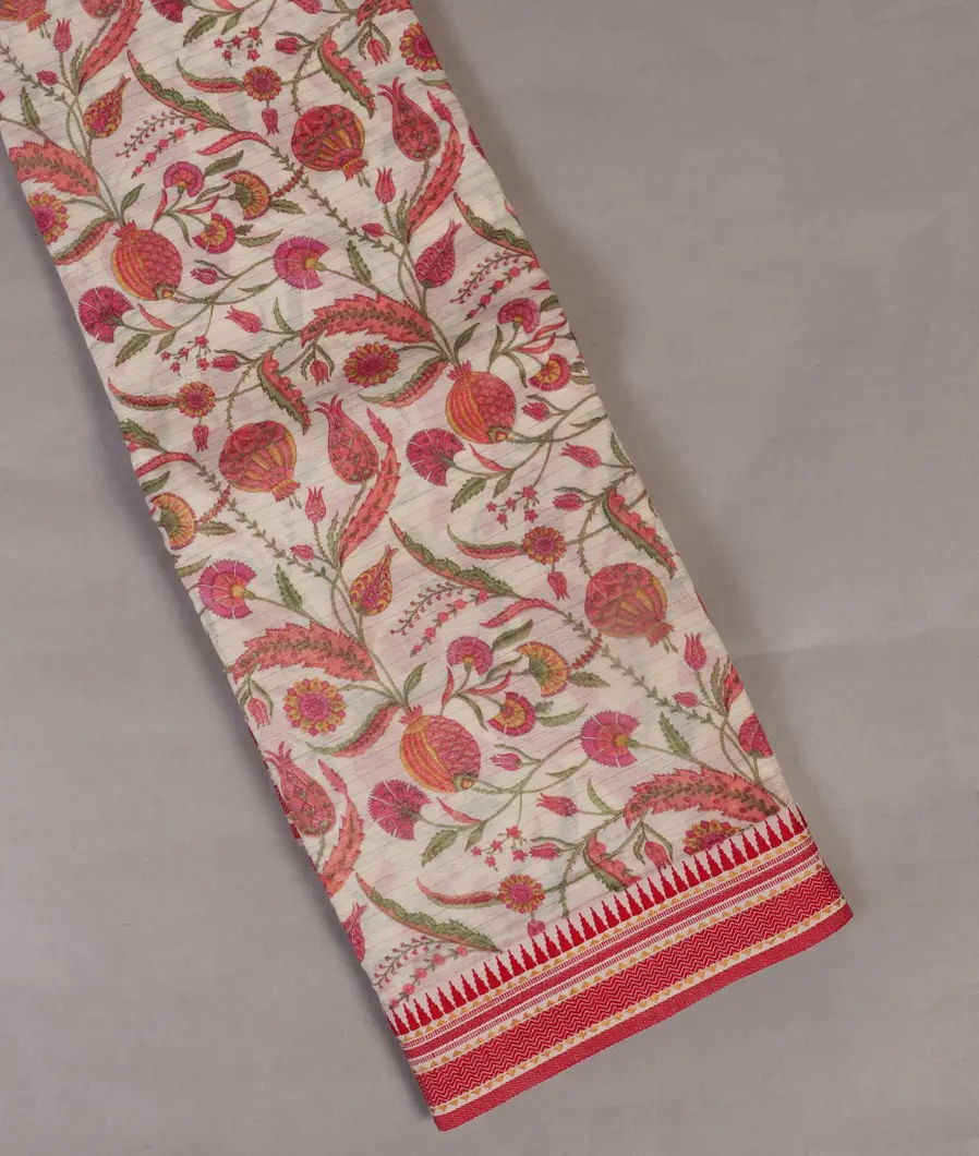 White Printed Cotton Saree T453377-image