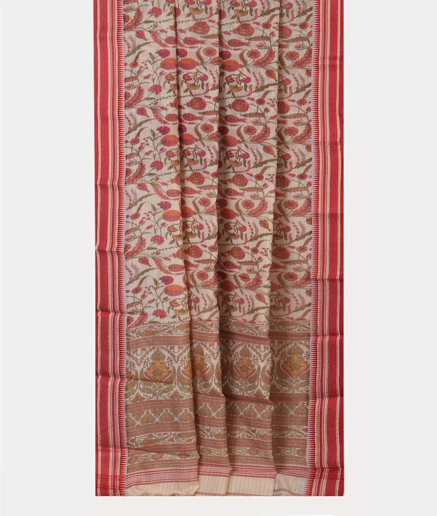 White Printed Cotton Saree T4533772