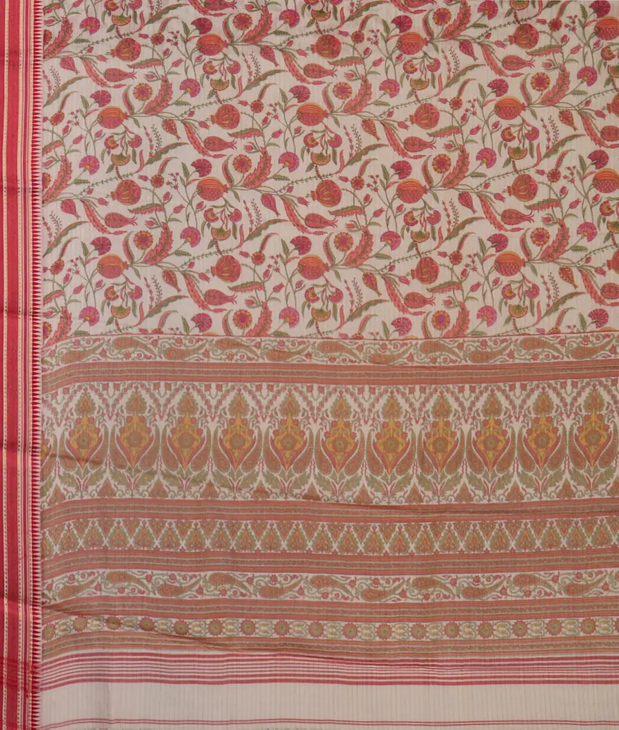 White Printed Cotton Saree T4533774