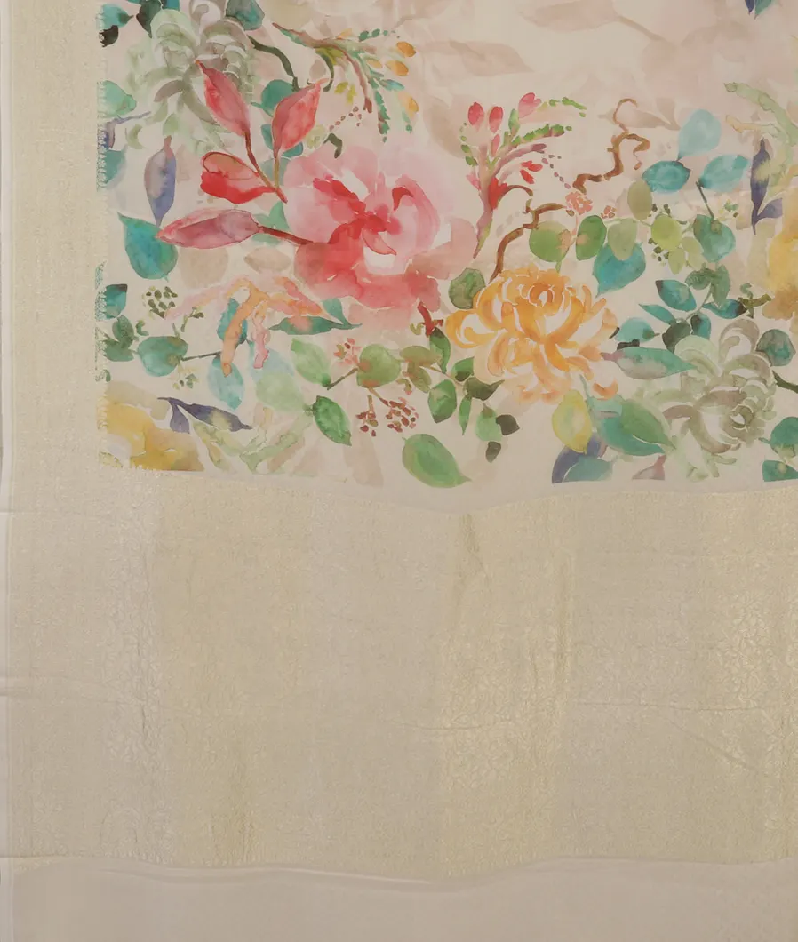 Cream Georgette Silk Saree T3633294