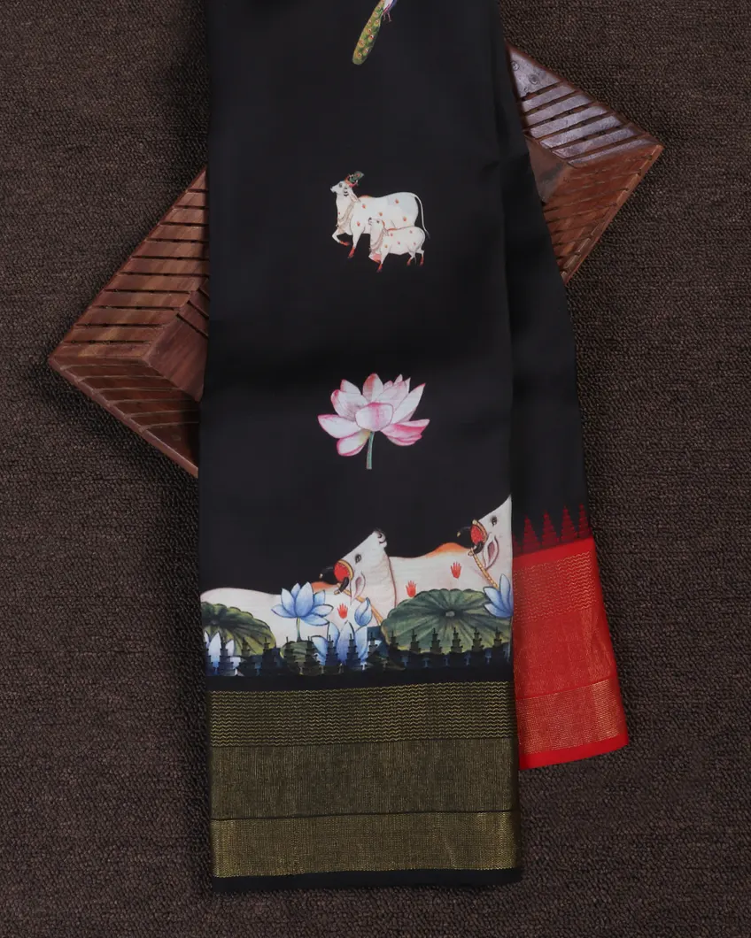 Black Printed Soft Silk Saree T453349-image