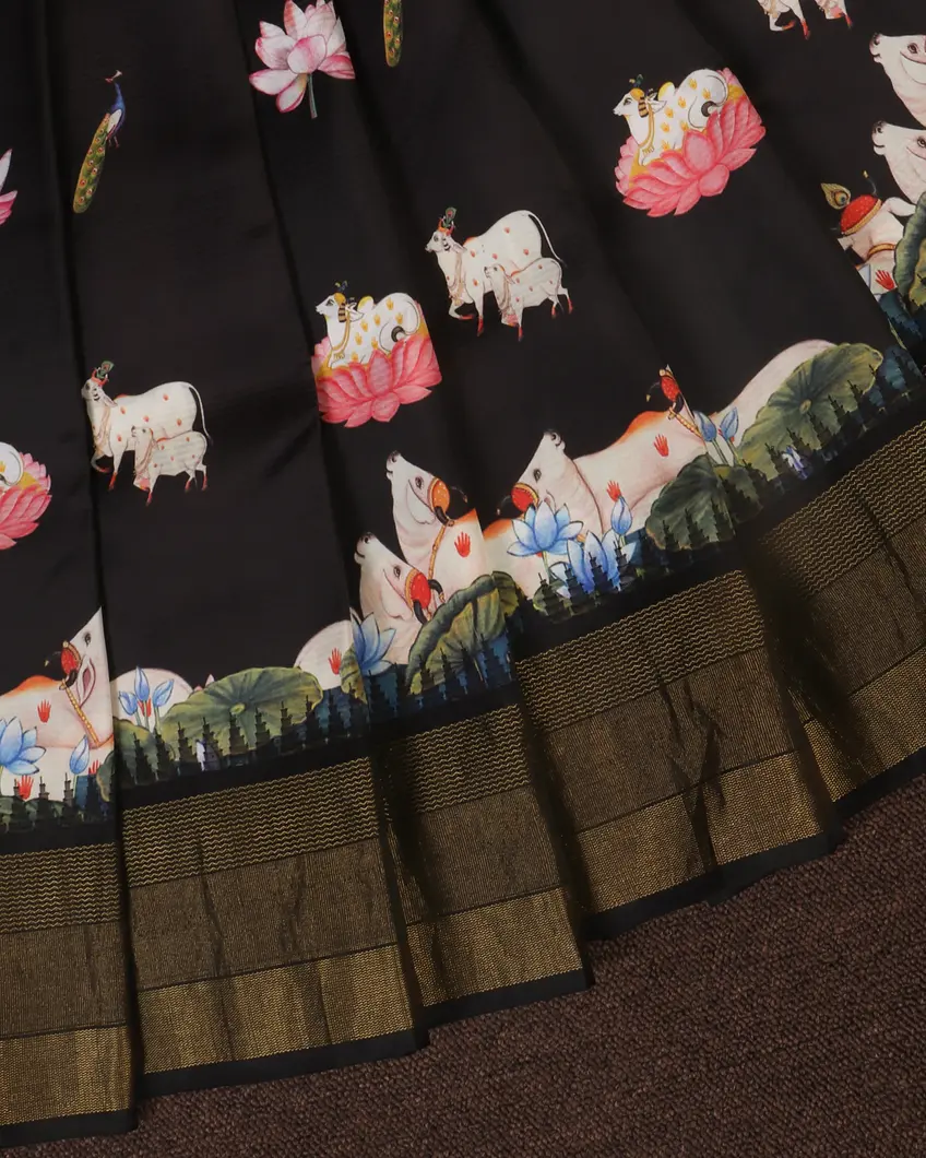 Black Printed Soft Silk Saree T4533494