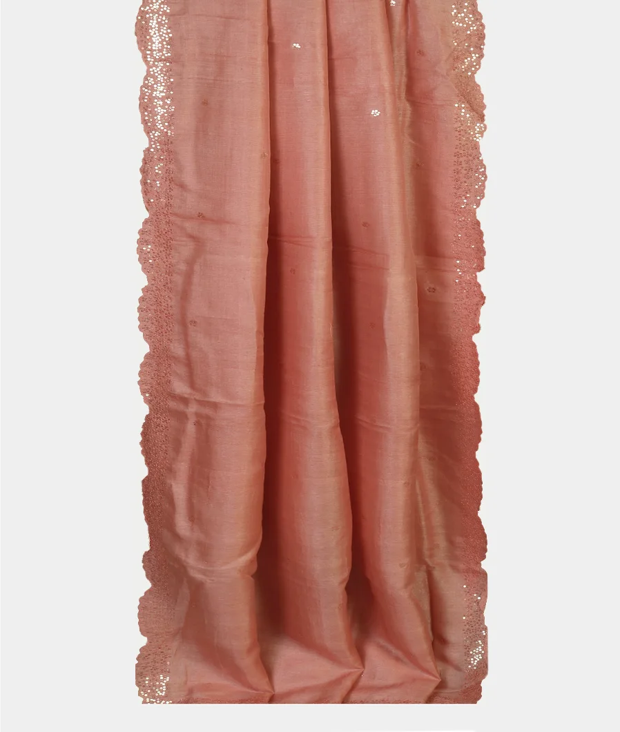 Salmon Pink Tussar Embroidery Saree T3809132