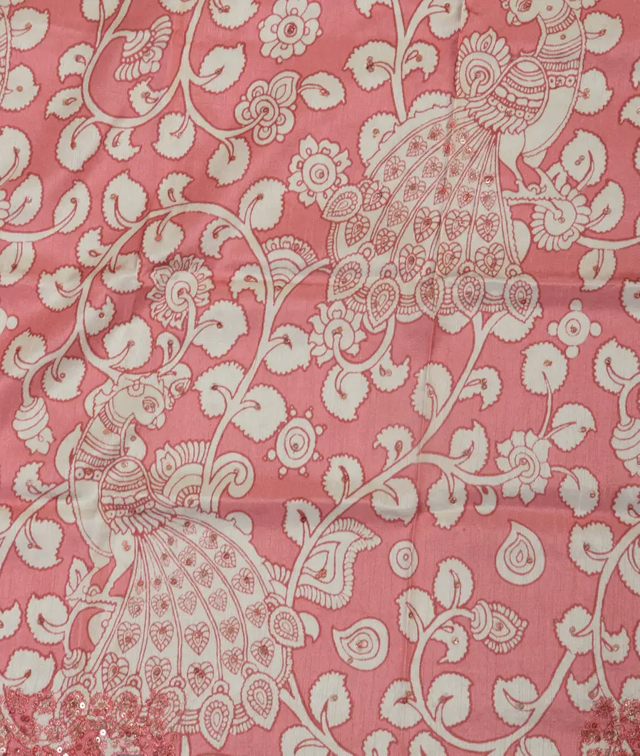 Salmon Pink Tussar Embroidery Saree T3809133