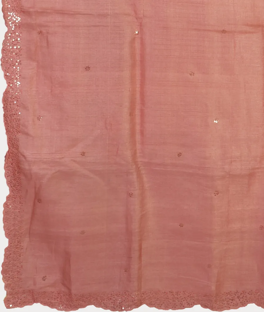 Salmon Pink Tussar Embroidery Saree T3809134