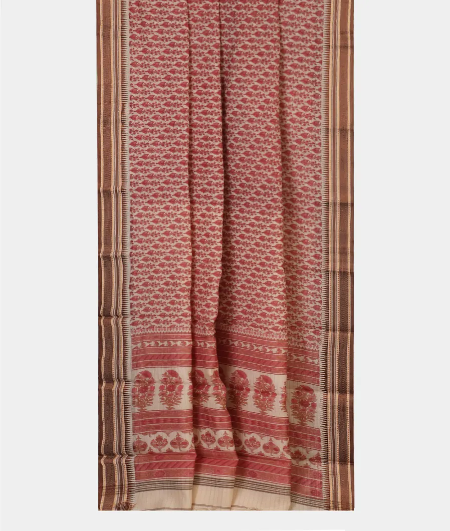 White Printed Cotton Saree  T4533802