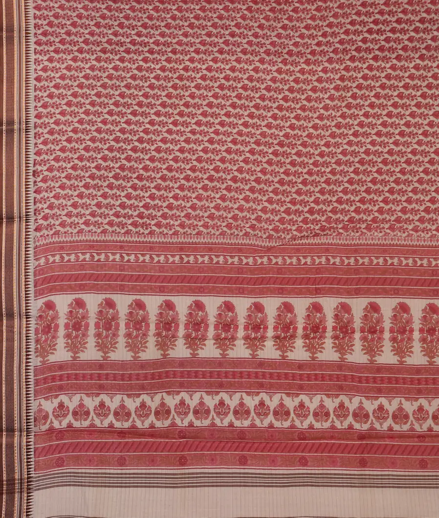 White Printed Cotton Saree  T4533804
