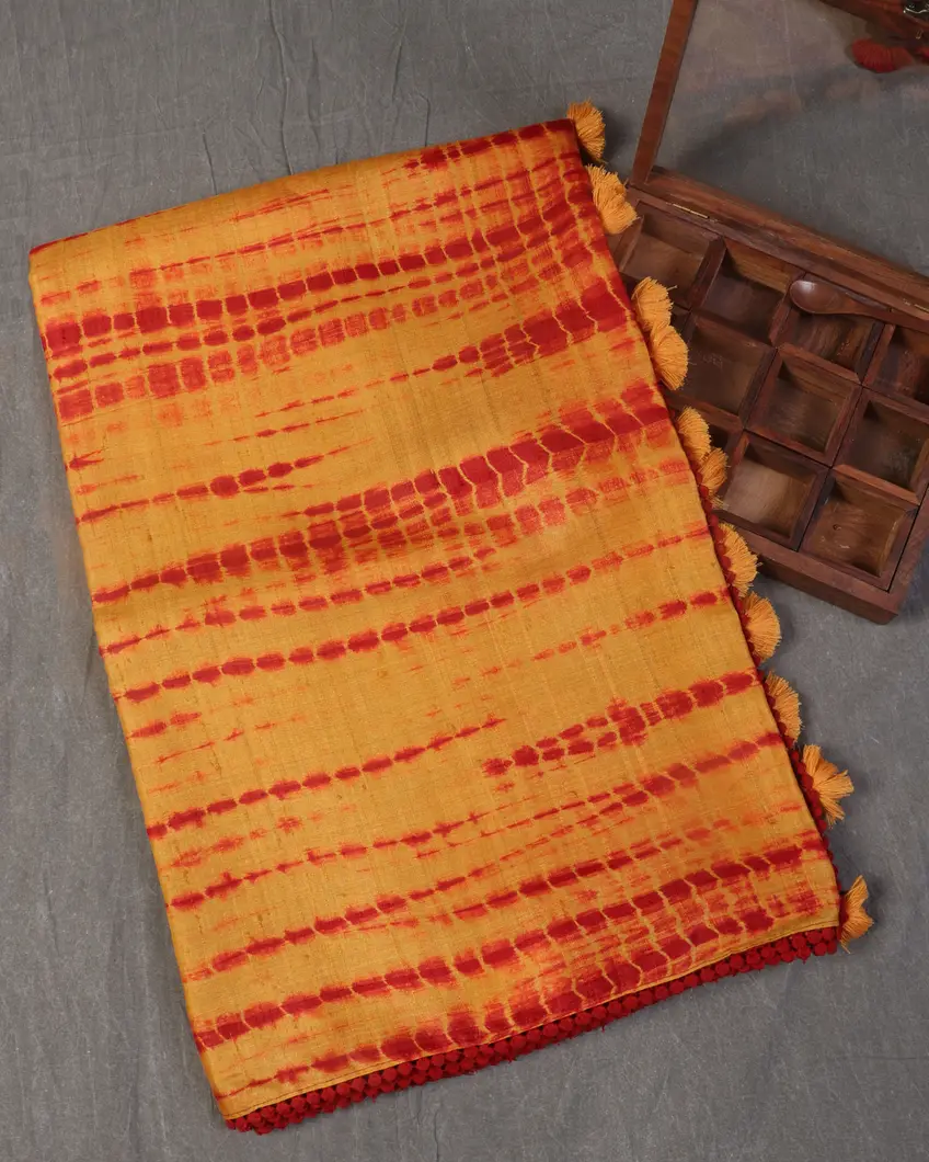 Yellow Tussar Printed Saree T441194-image