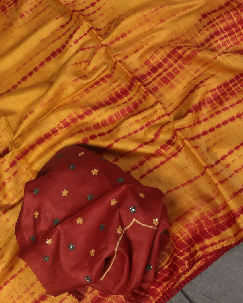 Yellow Tussar Printed Saree T4411944