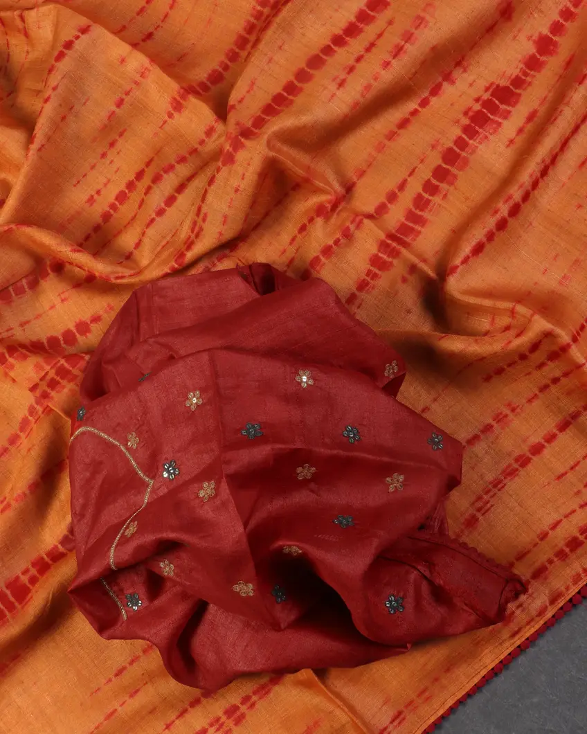 Orange Tussar Printed Saree T4411904