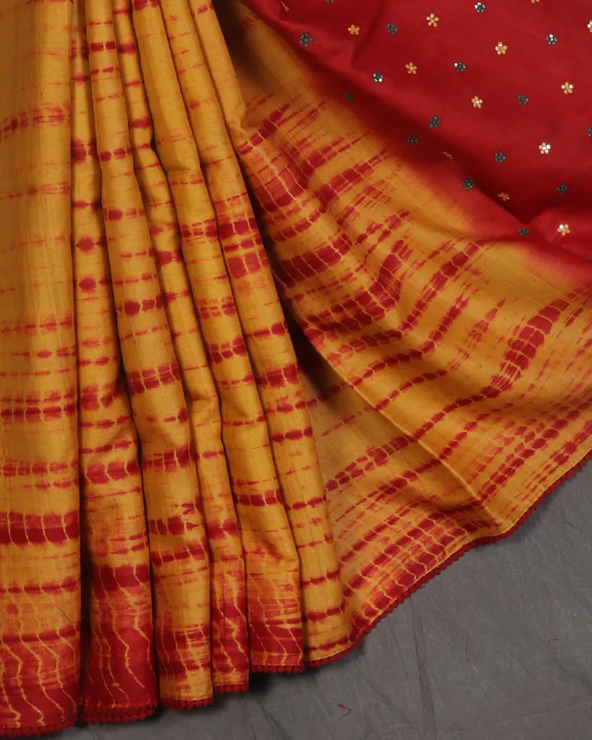 Yellow Tussar Printed Saree T4411942