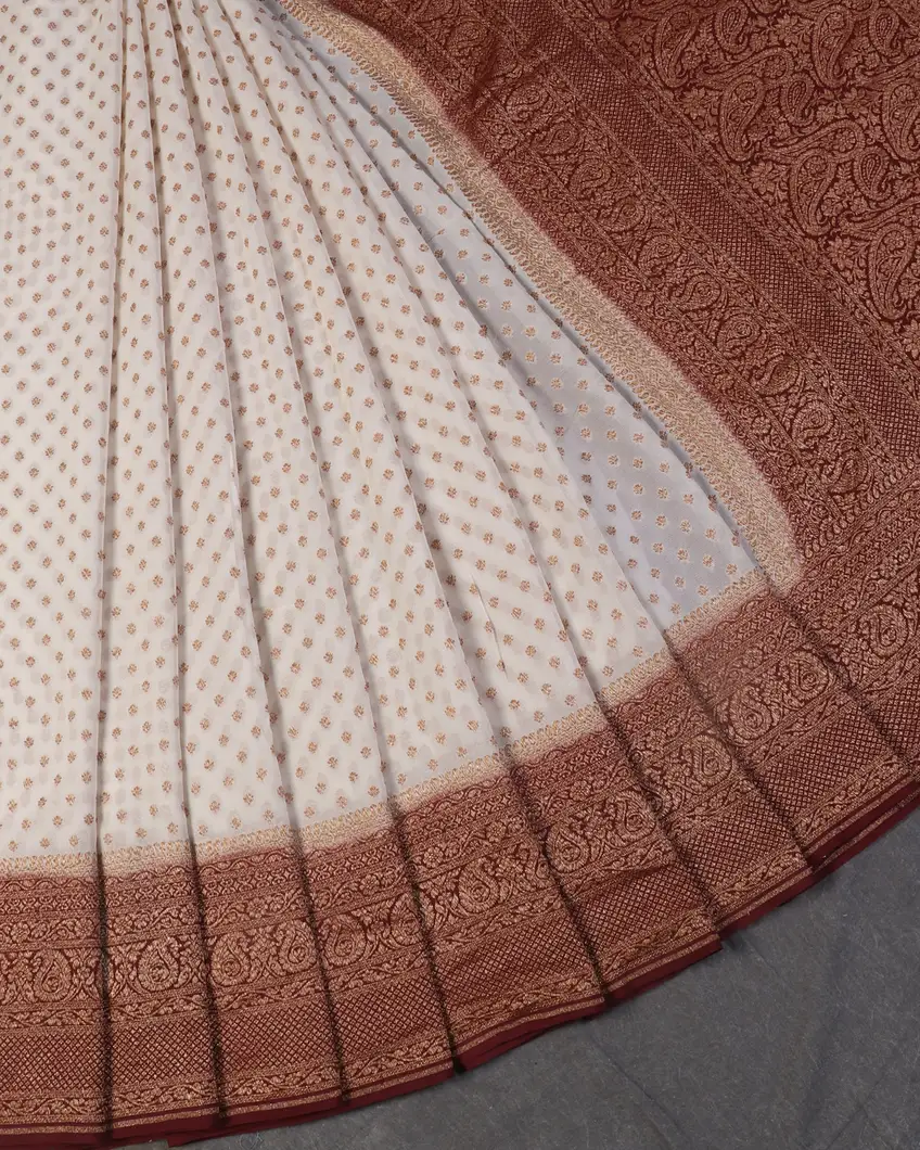 White  Banaras Georgette Silk Saree T4436722