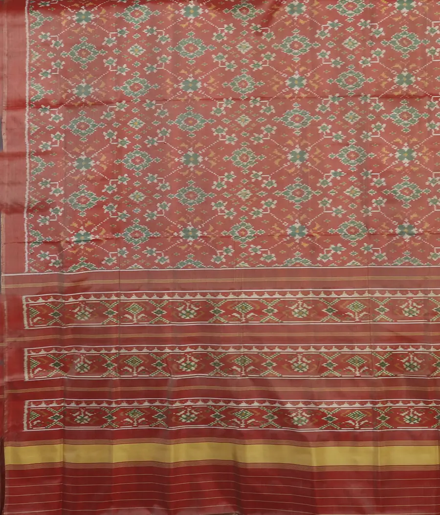Coral Pink Patola Silk Saree T4432134