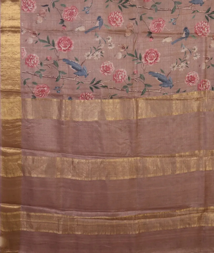 Light Pink Tussar Printed Saree T4309604