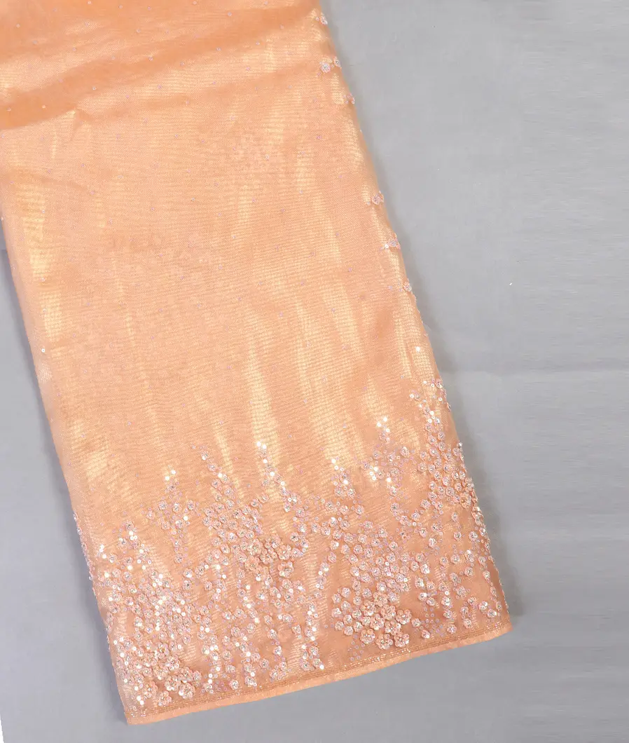 Peach Kora Tissue Organza Embroidery Saree T450367-image
