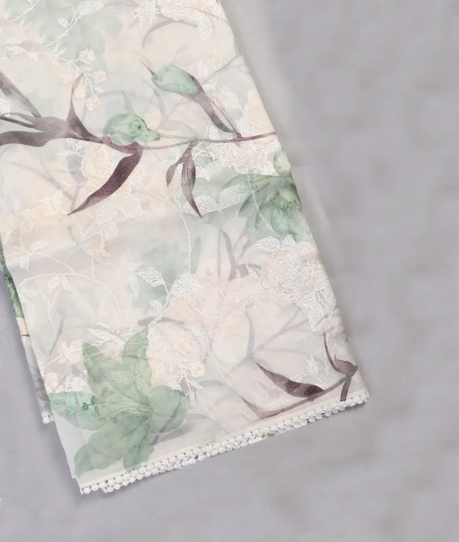 White Kora Organza Printed Saree T446260-image