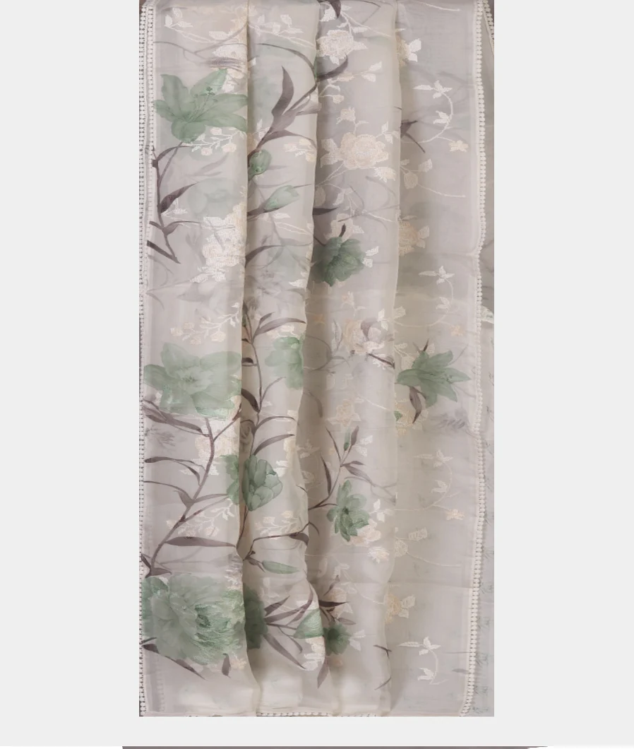 White Kora Organza Printed Saree T4462602