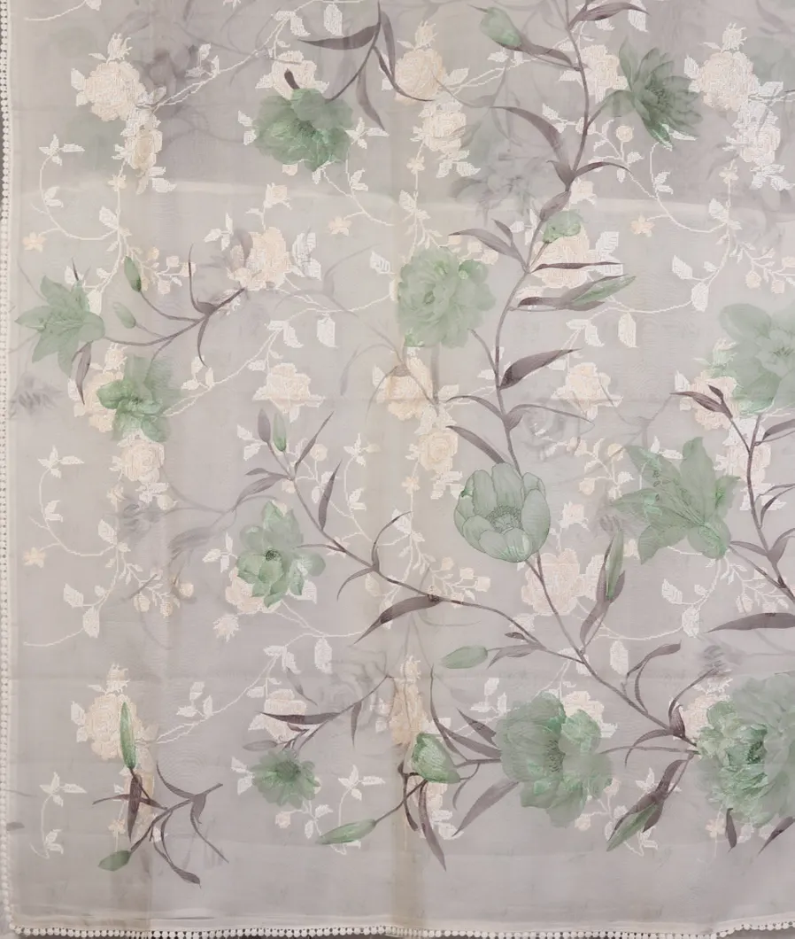 White Kora Organza Printed Saree T4462604