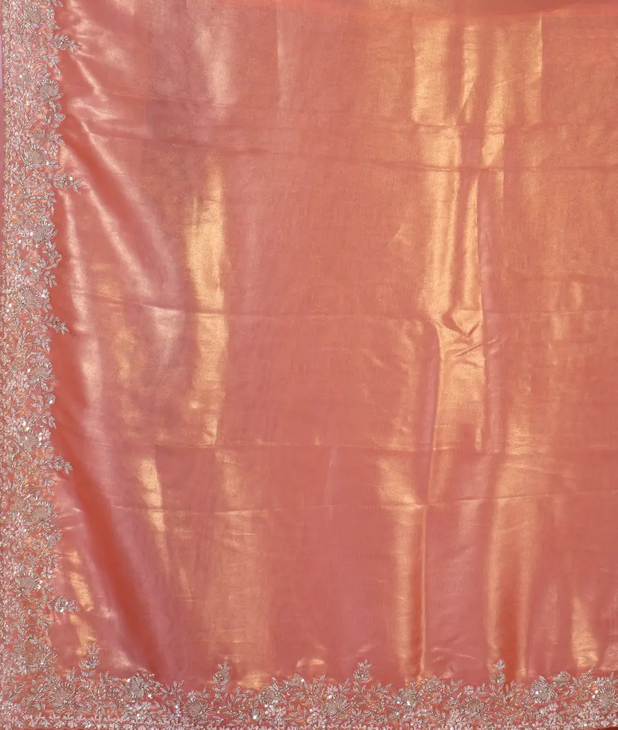 Brown Kora Tissue Organza Embroidery Saree T4503784