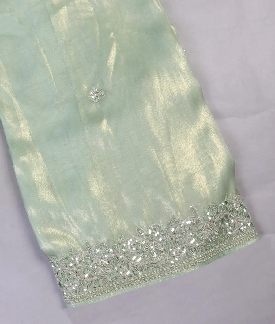 Green Kora Tissue Organza Embroidery Saree T450409-image