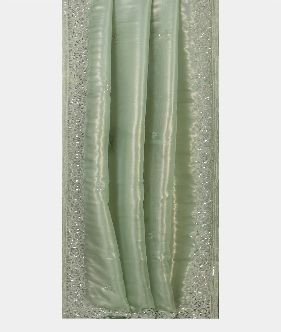 Green Kora Tissue Organza Embroidery Saree T4504092