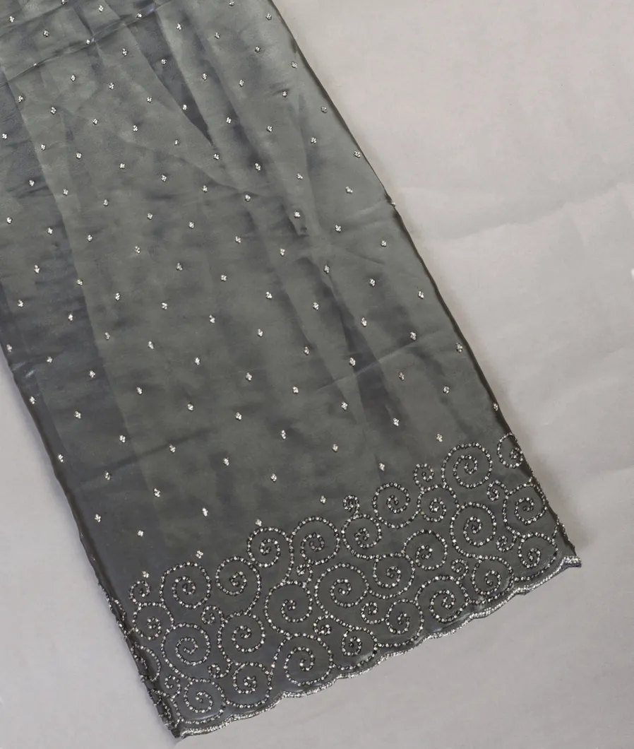 Grey Satin Crepe Silk Embroidery Saree T452032-image