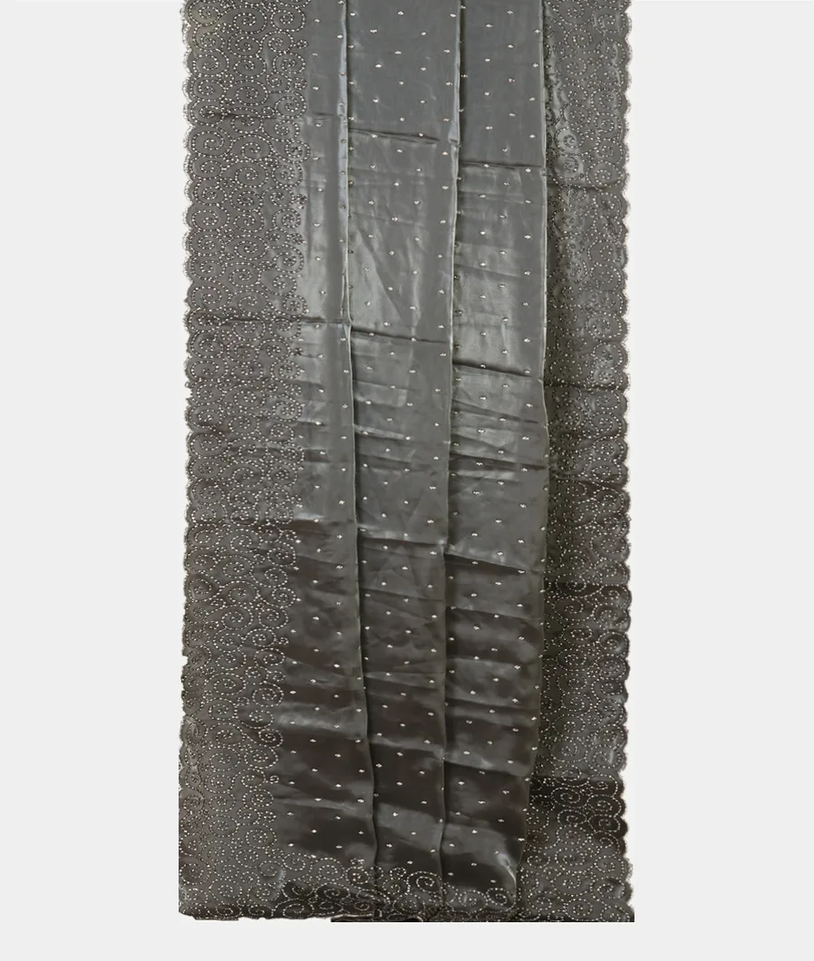 Grey Satin Crepe Silk Embroidery Saree T4520322