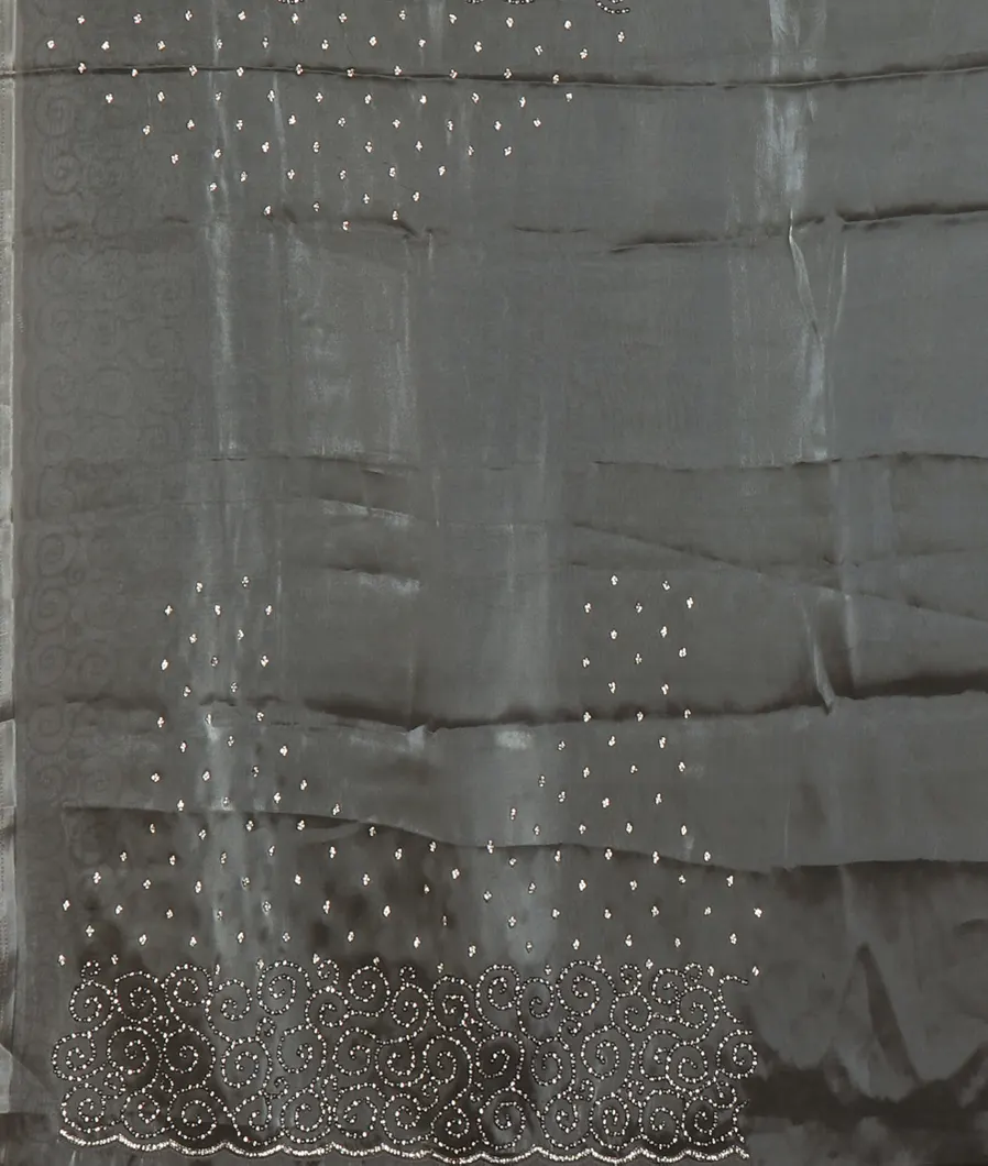 Grey Satin Crepe Silk Embroidery Saree T4520323