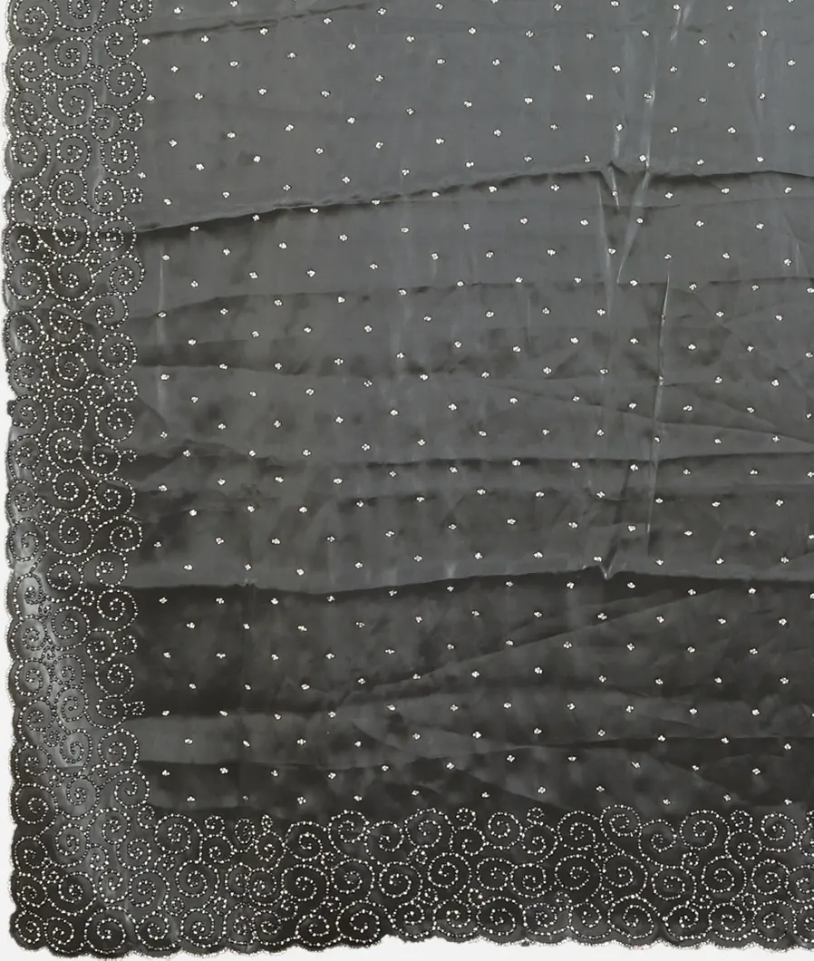 Grey Satin Crepe Silk Embroidery Saree T4520324
