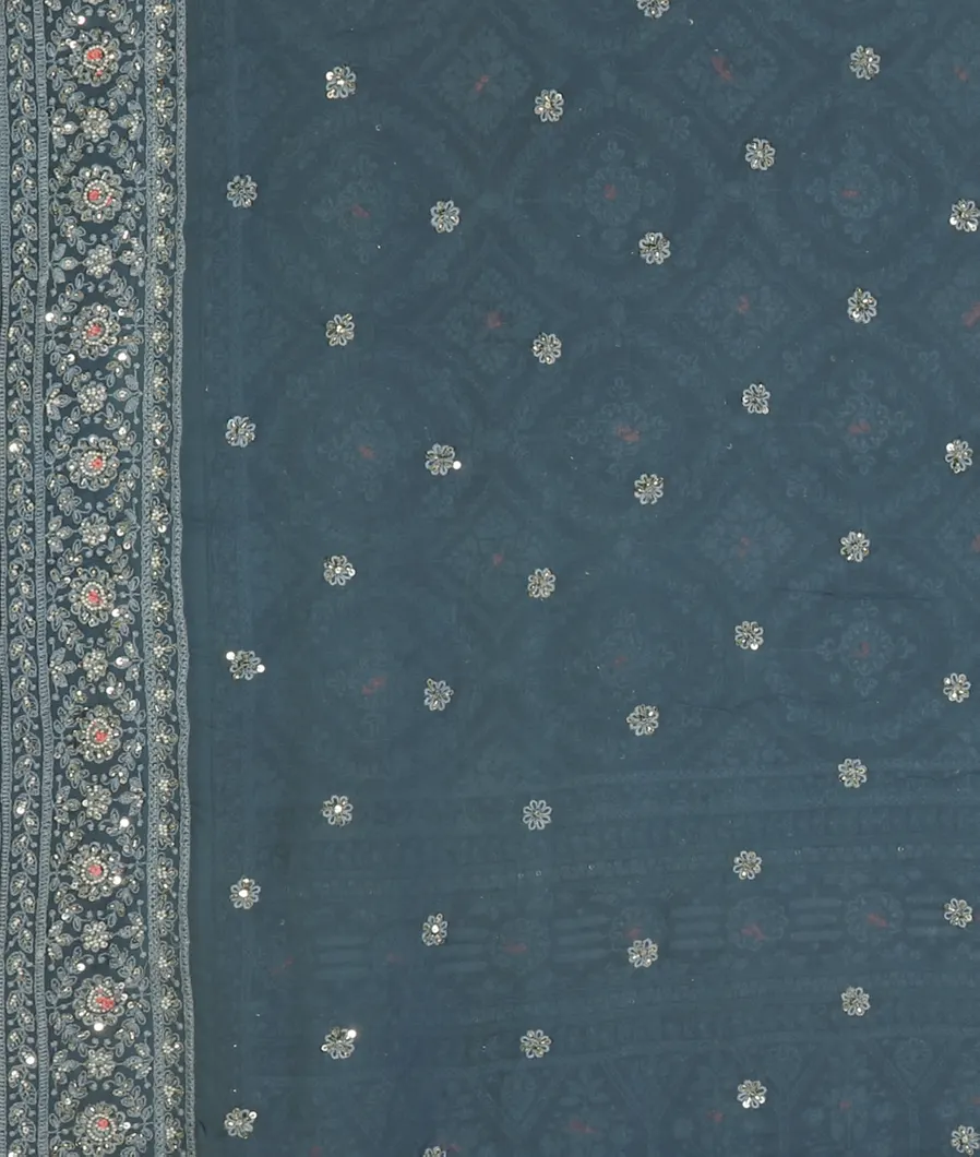 Blue Georgette Silk Embroidery Saree T4533243