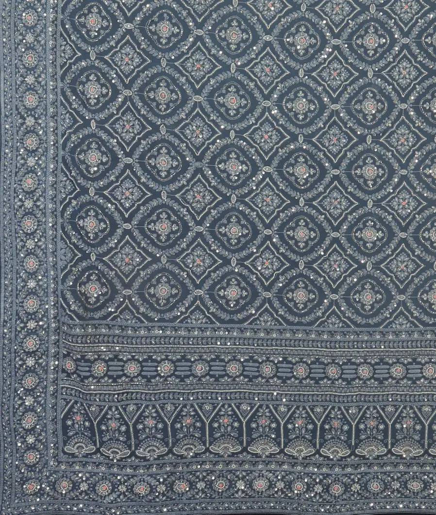 Blue Georgette Silk Embroidery Saree T4533244