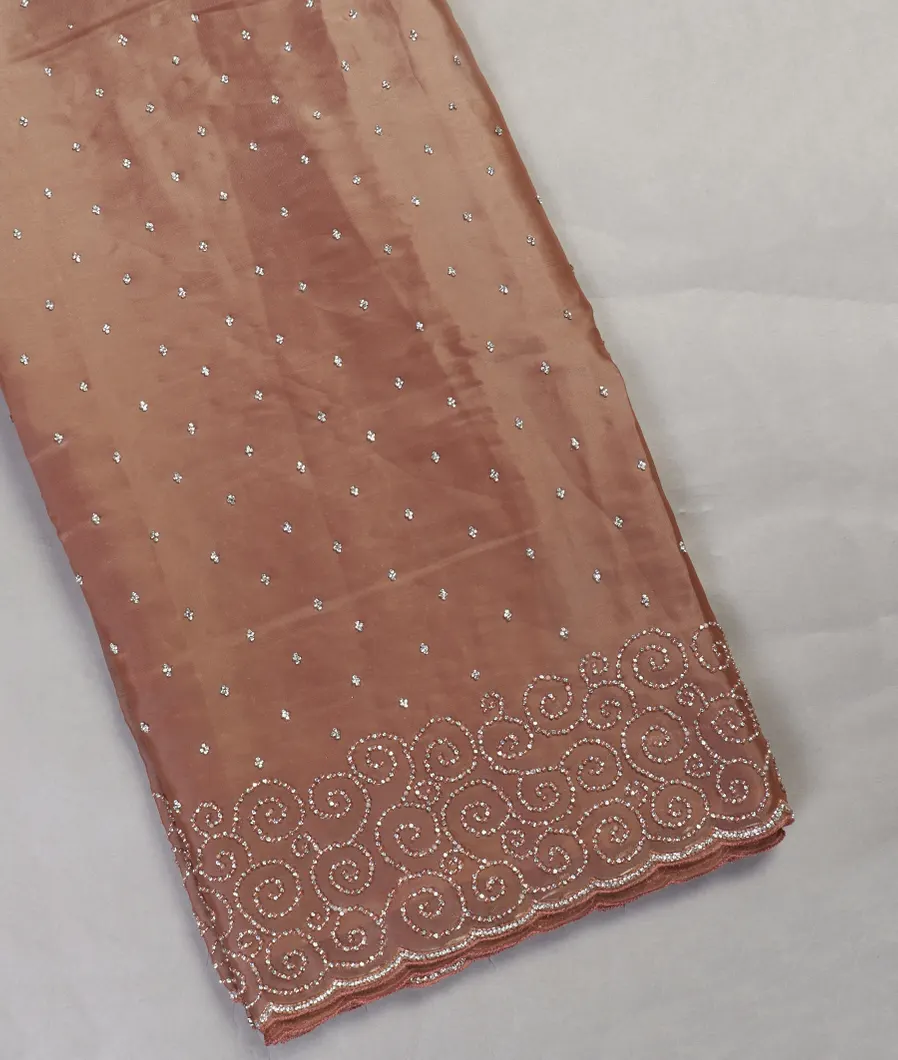 Brown Satin Crepe Silk Embroidery Saree T452030-image