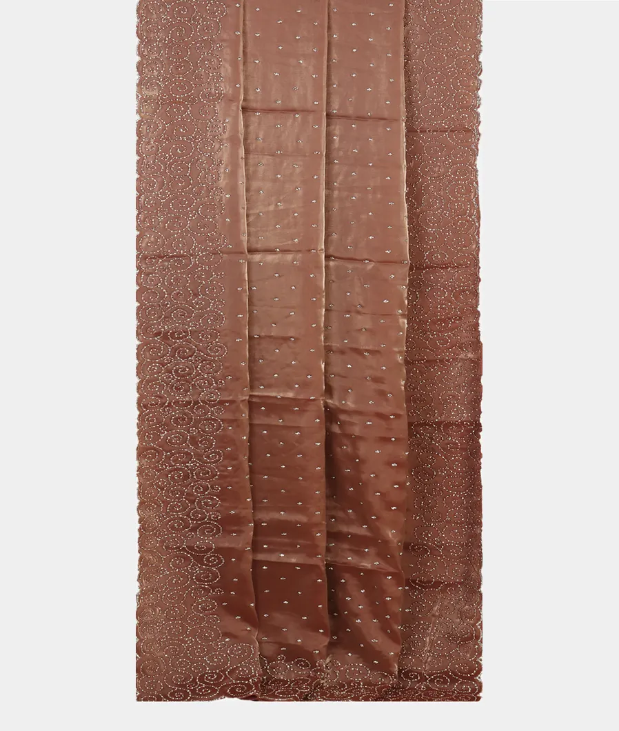 Brown Satin Crepe Silk Embroidery Saree T4520302