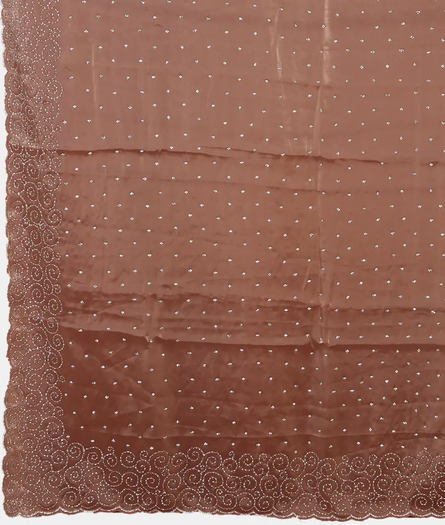 Brown Satin Crepe Silk Embroidery Saree T4520304